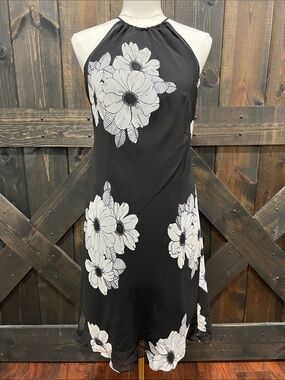 Ann Taylor Black Y2K Silk Halter Floral Midi Dress 8P NWT Classic Fairy Grunge